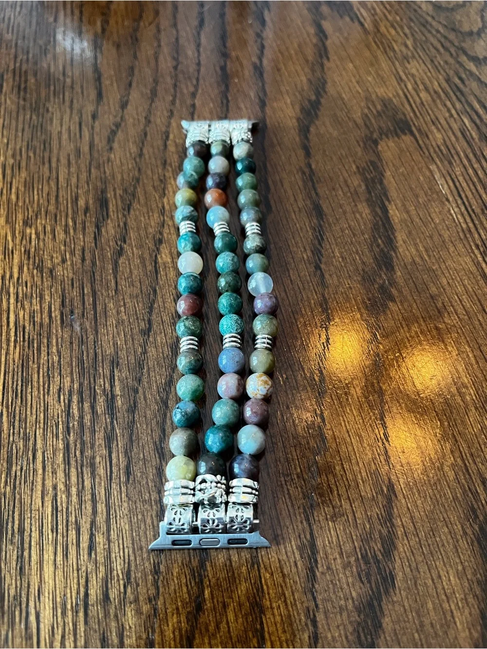 Apple Multicolor Beaded Watch Band with Silver Accents